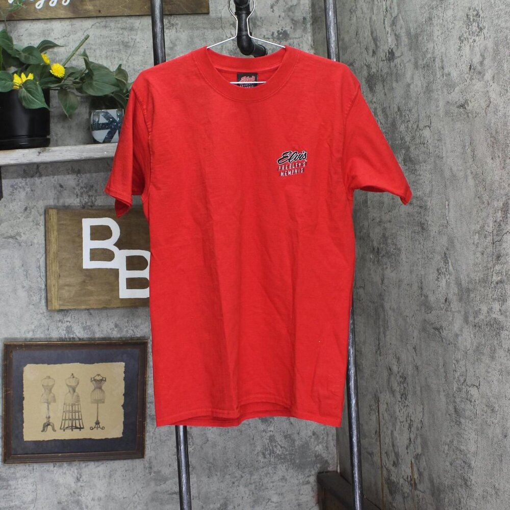Elvis Mens Presley's Memphis Embroidered T-Shirt Red L